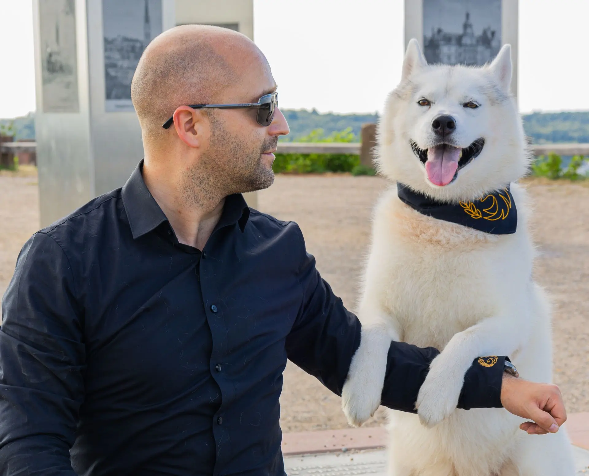 Hundetrainer bei Verhaltensproblemen Oliver Ehrentraut im harmonischen Kontakt mit ausgebildetem Hund
