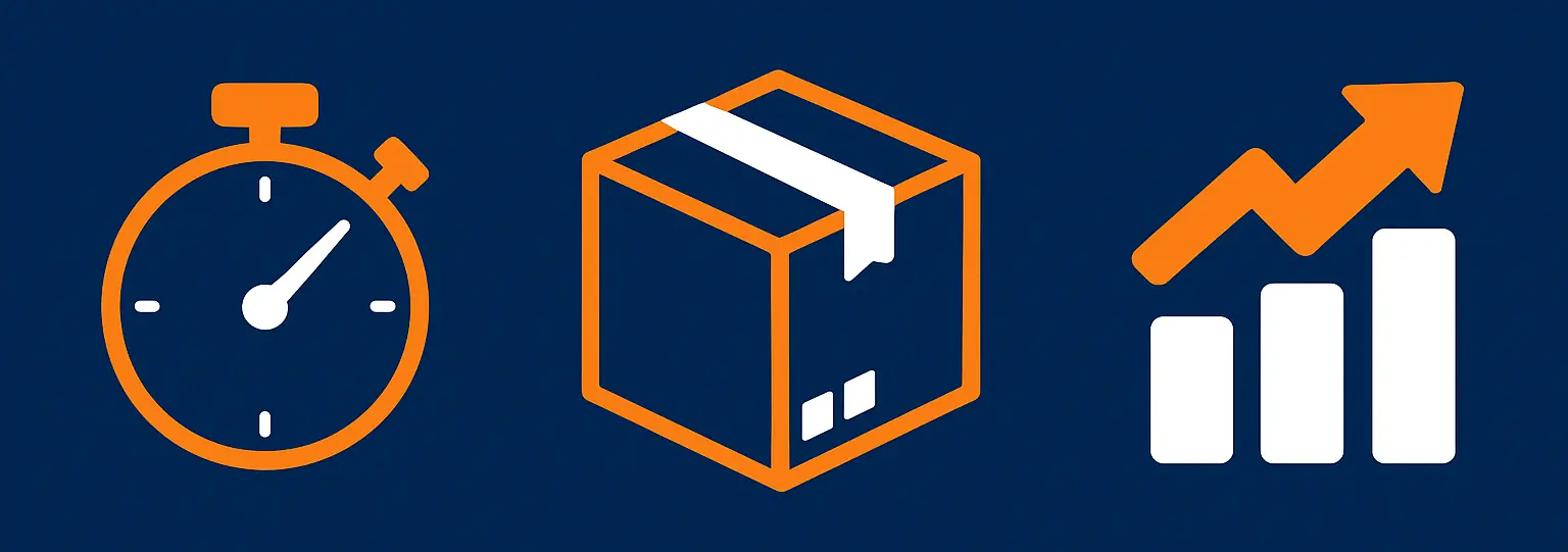 E-Commerce Logistik: Tempo, Versand und Wachstum bei WVS Versand Service Grafik zu schneller E-Commerce Logistik mit Versand und Wachstum beim Fulfillment Dienstleister